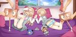  2boys 2girls ass barefoot bed blanc blush bound_ankles brown_hair butt_crack choujigen_game_neptune choujigen_game_neptune_mk2 compile_heart dogoo eyes_closed feet foot_tickling hand_holding idea_factory laughing long_hair lying multiple_boys multiple_girls neptune_(series) open_mouth panties pillow planeptune ram_(choujigen_game_neptune) rom_(choujigen_game_neptune) school_uniform shiny shiny_hair short_hair siblings sisters skirt smile soles striped striped_panties stuffed_animal stuffed_toy tickling toes twins underwear 