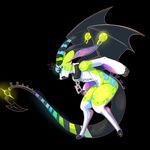  anthro black_background canine collar dragon fluffyblarg horn hybrid looking_at_viewer male mammal simple_background solo wings 