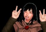  3d ahegao black_hair double_v evy_(mabinogi) mabinogi mabinogi_heroes rolling_eyes solo tongue tongue_out v 