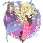  1girl 2boys adjusting_clothes animal_ears boots breasts cosplay dark_magician duel_monster heart_cutout large_breasts leotard long_hair looking_at_viewer multiple_boys no_bra vampire_(game) wings yu-gi-oh! 