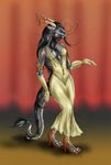  anthro black_hair breasts dragon female hair horn natoli smile solo standing wide_hips 