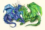  ambiguous_gender blue_tongue claws dragon duo eyes_closed feral horn lying membranous_wings natoli nude simple_background spines tongue traditional_media_(artwork) white_background wings 