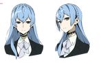  1girl bangs blue_hair bow braid concept_art eyebrows_visible_through_hair female frills grey_eyes jacket kiznaiver looking_at_viewer official_art portrait shirt solo sonozaki_noriko transparent_background white_shirt yoneyama_mai 