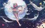  ahoge animal_hood bare_legs bird blonde_hair blue_hair breasts cleavage closed_eyes dove dress full_body full_moon halo hood large_breasts long_hair long_legs mimi_(picarto.tv) moon multicolored_hair nyanfood picarto.tv pink_hair smile solo white_dress 