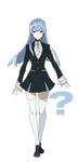  1girl ? bangs black_skirt blue_hair bow braid concept_art expressionless eyebrows_visible_through_hair female frills full_body grey_eyes jacket kiznaiver loafers long_hair long_sleeves looking_at_viewer miniskirt official_art shirt shoes skirt solo sonozaki_noriko thighhighs transparent_background white_legwear white_shirt white_thighhighs yoneyama_mai 