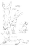  2017 akiric anthro black_and_white bovine buffalo bulletproof_vest canine cape_buffalo chief_bogo clothed clothing covering covering_self dialogue disney draw_me_like_one_of_your_french_girls english_text female fox group judy_hopps lagomorph looking_at_viewer male mammal monochrome nick_wilde nude police_uniform rabbit simple_background smile text uniform white_background zootopia 
