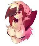  anthro armpits breasts fur lycanroc midnight_lycanroc nintendo pok&eacute;mon raikissu red_eyes red_fur simple_background solo video_games white_background 