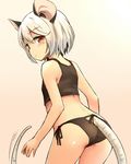  animal_ears ass back blush cowboy_shot crop_top from_behind gradient gradient_background highres looking_at_viewer looking_back mouse_ears mouse_tail nazrin panties red_eyes short_hair silver_hair sleeveless solo tail tail_wagging touhou underwear yudepii 