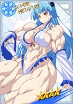  1girl abs blue_hair breasts extreme_muscles female large_breasts long_hair muscle navel purukogi_(plasma_beach) red_eyes solo 