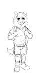  anthro backpack black_and_white canine caprine child clothing fangs footwear hladilnik hybrid lamb_son_(hladilnik) male mammal monochrome sheep shoes smile solo wolf young 