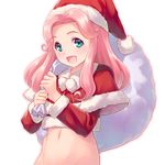  :d bottomless capelet green_eyes groin hanami_kotoha hat highres long_hair looking_at_viewer mahou_girls_precure! navel open_mouth out-of-frame_censoring pink_hair precure red_hat santa_costume santa_hat sayousuke smile solo white_background 