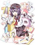  :d akagi_(kantai_collection) akatsuki_(kantai_collection) anchor_symbol bag black_legwear black_skirt commentary_request cup dakimakura_(object) flat_cap happi hat hat_pin hibiki_(kantai_collection) ikazuchi_(kantai_collection) inazuma_(kantai_collection) japanese_clothes kantai_collection kongou_(kantai_collection) libeccio_(kantai_collection) loafers long_hair long_sleeves looking_at_viewer merchandise miniskirt mug neckerchief northern_ocean_hime open_mouth pantyhose paper_bag pillow plate pleated_skirt poster_(object) purple_eyes purple_hair red_neckwear rensouhou-chan rioshi ro-500_(kantai_collection) sailor_collar school_uniform serafuku shimakaze_(kantai_collection) shirt shoes skirt smile solo t-shirt yukikaze_(kantai_collection) yuudachi_(kantai_collection) 