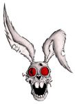  2017 anthro armor blackjack_o&#039;hare bone buckteeth damaged eyewear fangs front_view grin guardians_of_the_galaxy hare helmet hi_res ink_stains lagomorph long_ears looking_at_viewer machine male mammal marvel open_mouth rabbit sharp_teeth simple_background skeleton skull smile solo solo_focus teeth traditional_media_(artwork) white_background wires 