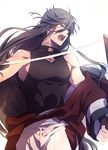  black_hair blue_eyes izumi-no-kami_kanesada katana long_hair male_focus muku_(pixiv3207772) solo sword touken_ranbu weapon 