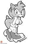  amy_rose anthro black_nose boots breasts clothing coolblue female footwear gloves hair headband hedgehog mammal mostly_nude nipples open_mouth pose short_hair signature solo sonic_(series) video_games 