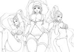  anklet armpits ass breasts butt_crack cameltoe cleavage final_fantasy final_fantasy_xv gentiana greyscale hagoromo hat highres huge_breasts jewelry lineart mole mole_under_mouth monochrome multiple_girls multiple_persona newash parted_lips revealing_clothes santa_hat shawl shiva_(final_fantasy) spoilers thong 