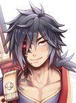  black_hair facial_mark folks_(nabokof) heterochromia long_hair male_focus orange_eyes portrait red_eyes rokurou_rangetsu simple_background solo tales_of_(series) tales_of_berseria tattoo white_background 