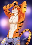  anthro bulge clothed clothing disney feline kakenari male mammal solo stripper_tiger_(zootopia) tiger topless zootopia 