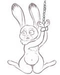  &lt;3 &lt;3_eyes 2017 :3 anthro belly big_belly black_and_white dewlap disney female flat_chested handcuffs judy_hopps kneeling lagomorph mammal monochrome nude pregnant rabbit raised_arm shackles simple_background smile solo tggeko white_background zootopia 