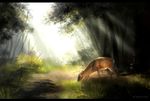  2013 black_bars brown_fur cervine deer detailed_background feral forest fur grass mammal nude outside seanica solo standing sunlight tree 