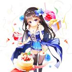  birthday_cake blue_eyes box breasts cake cleavage confetti cup dress emma_beauty flower food gift gift_box hair_flower hair_ornament holding long_hair looking_at_viewer medium_breasts nekomu official_art skirt solo tea teacup thighhighs transparent_background uchi_no_hime-sama_ga_ichiban_kawaii 