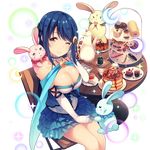  blue_cape blue_hair blue_skirt braid breasts bunny bunny_hair_ornament cake candle cape chair cleavage creamer_(vessel) crescent crescent_hair_ornament cup dessert dress eclair_(food) elbow_gloves food french_braid from_above fruit gloves hair_ornament hairclip hand_to_head ice_cream large_breasts long_hair looking_at_viewer luna_softeti neck_ruff official_art one_eye_closed pancake plate red_eyes sitting siva_(executor) skirt smile solo sparkle table teacup teapot tiered_tray transparent_background uchi_no_hime-sama_ga_ichiban_kawaii white_gloves 