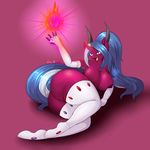  2017 anthro arcane_shade areola armpits breasts butt clothed clothing equine fan_character female fire_eclipse fusion hair heterochromia hi_res horn legwear long_hair lying mammal multicolored_hair my_little_pony nipples open_mouth simple_background solo suirano two_tone_hair unicorn 