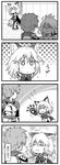  4koma animal_ears blush chin_tickle comic dark_skin erune gran_(granblue_fantasy) granblue_fantasy greyscale highres long_hair monochrome multiple_girls ono_misao sen_(granblue_fantasy) sweatdrop translated zooey_(granblue_fantasy) 