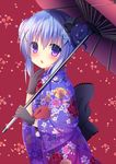  1girl blue_eyes blue_hair blush gochuumon_wa_usagi_desuka? kafuu_chino kimono long_hair new_year parasol 