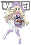  bag blonde_hair braid cosmog dress duffel_bag gen_7_pokemon green_eyes hat lillie_(pokemon) long_hair open_mouth pokemon pokemon_(creature) pokemon_(game) pokemon_sm see-through sleeveless sleeveless_dress soboro_(jitome_dan) sun_hat twin_braids white_dress white_hat 