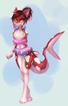  2016 brown_hair bulge clothed clothing cute fish girly hair kolae male marine multicolored_hair shark simple_background smile swimsuit teeth yellow_eyes 