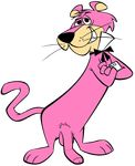  anthro balls bottomless bow casual clothed clothing edit feline flaccid fur grin humanoid_penis long_penis male mammal nude penis pink_fur pubes snagglepuss snagglepuss_(show) solo strudae_(artist) tuft whiskers 