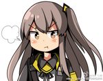  :t ac130 angry blush_stickers brown_eyes girls_frontline jacket long_hair looking_at_viewer one_side_up pout silver_hair solo ump45_(girls_frontline) v-shaped_eyebrows 