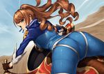  alternate_costume ass beatrix_(granblue_fantasy) brown_hair from_behind gloves granblue_fantasy green_eyes long_hair pyz_(cath_x_tech) riding solo speed_lines 