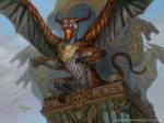 ambiguous_gender building dragon dutch_angle featureless_crotch front_view fur furred_dragon gorget horn magic_the_gathering male official_art on_haunches open_mouth sculpture signature solo spread_wings statue volkan_baga wings 