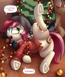  2017 animal_genitalia animal_pussy blush bottomless christmas christmas_lights christmas_tree clitoris clothed clothed_feral clothing dialogue duo earth_pony english_text equine equine_pussy eyelashes female feral friendship_is_magic green_eyes hair hi_res holidays hooves horse inside mammal my_little_pony open_mouth ornament pony pussy red_hair rose_(mlp) shinodage solo_focus spread_legs spreading text tree underhoof wide_eyed 