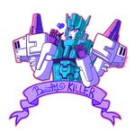  &lt;3 alien banner brittandbiscuits cybertronian decepticon digital_media_(artwork) english_text eyelashes eyeshadow female hi_res humanoid lips lipstick machine makeup not_furry overlord_(transformer) robot smile solo text transformers 