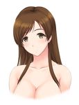  blush breasts brown_eyes brown_hair cleavage collarbone face idolmaster idolmaster_cinderella_girls large_breasts light_smile long_hair looking_at_viewer nitta_minami simple_background solo toyatokage upper_body white_background 