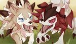  gen_7_pokemon grass ktyon3 lycanroc no_humans open_mouth pokemon pokemon_(creature) red_eyes teeth tongue 