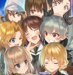  anchovy bangs black_ribbon blonde_hair blue_eyes blue_sweater blush braid brown_hair cape chair chin_tickle closed_eyes cup darjeeling dress_shirt drill_hair frown girls_und_panzer green_hair green_jacket grin hair_between_eyes hair_ribbon hat head_tilt height_difference jacket kabocha_(monkey4) katyusha kay_(girls_und_panzer) light_brown_hair light_smile long_hair long_sleeves looking_at_another looking_at_viewer mika_(girls_und_panzer) multiple_girls nishi_kinuyo nishizumi_maho nishizumi_miho one_eye_closed ooarai_school_uniform open_mouth parted_bangs portrait pout red_eyes ribbon riding_crop school_uniform shirt short_hair sitting smile sweater teacup tied_hair twin_braids twin_drills twintails v-neck wavy_hair white_shirt 