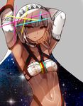  altera_(fate) bad_id bad_pixiv_id bandeau commentary_request dark_skin fate/grand_order fate_(series) grey_background nagatsuki_take navel red_eyes shaded_face sky solo star_(sky) starry_sky veil white_hair 