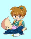  anthro blush bottle bottomless canine cloth_diaper clothed clothing diaper edit fox ichiba m@rt male mammal pacifier pointy_ears shippou shirt shy sitting solo sweat taking_pants_off young 
