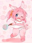  artist_request furry open_mouth pink_hair purple_eyes rabbit short_hair tennis 