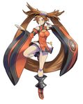  absurdly_long_hair absurdres bare_shoulders boots breasts brown_eyes brown_hair china_dress chinese_clothes d.o.t detached_sleeves dress full_body guilty_gear guilty_gear_xrd hair_ornament highres kuradoberi_jam large_breasts long_hair open_mouth panties skirt smile solo underwear very_long_hair 