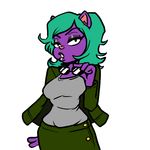  anthro breasts cat clothed clothing eyewear feline female green_hair hair ian_merch kero_blaster looking_at_viewer mammal shacho_(kero_blaster) solo sunglasses 