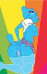  anthro anus blue_eyes blue_fur breasts butt cartoon_network cat clothed clothing eyeshadow feline female fur legwear looking_back makeup mammal mature_female mother nicole_watterson nipples open_mouth panties panty_pull parent pink_nose presenting pussy pussy_juice rainbow_background shirt_up simple_background skirt skirt_up solo spread_pussy spreading teeth the_amazing_world_of_gumball thigh_highs underwear unknown_artist whiskers 