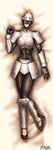  armor blue_eyes bodystocking boots breastplate brown_footwear character_request commentary_request dakimakura faulds full_body greaves helmet highres lips lying midriff on_back solo taikyokuturugi vambraces 
