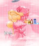  2017 abs amy_rose anthro bathing biceps big_breasts breasts butt eyes_closed female fog fur hedgehog jack_hoo_(artist) mammal muscular muscular_female nipples nozzle nude pink_fur rodent shower side_boob soap solo sonic_(series) steam water wet 