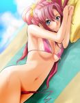  armpits bad_id bad_pixiv_id beach bikini blush breasts cleavage day gundam gundam_seed gundam_seed_destiny hair_ornament kikuchi_mataha large_breasts long_hair lying meer_campbell navel on_side outdoors pink_hair polka_dot polka_dot_bikini polka_dot_swimsuit ponytail shiny shiny_skin side-tie_bikini sideboob smile solo star star_hair_ornament swimsuit underboob untied untied_bikini 