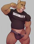  2017 anthro biceps biped black_bottomwear black_clothing black_topwear brown_fur bulge clothed clothing digital_media_(artwork) eyebrows fangs feline front_view fur gary_mccourty grey_background head_tuft jockstrap knuxlight looking_at_viewer male mammal multicolored_fur muscular muscular_male open_mouth pink_nose portrait quads raised_arm saber-toothed_cat sabertooth_(feature) security shirt simple_background smile smirk snout solo t-shirt tan_belly tan_fur teasing teeth three-quarter_portrait two_tone_fur underwear underwear_pull 